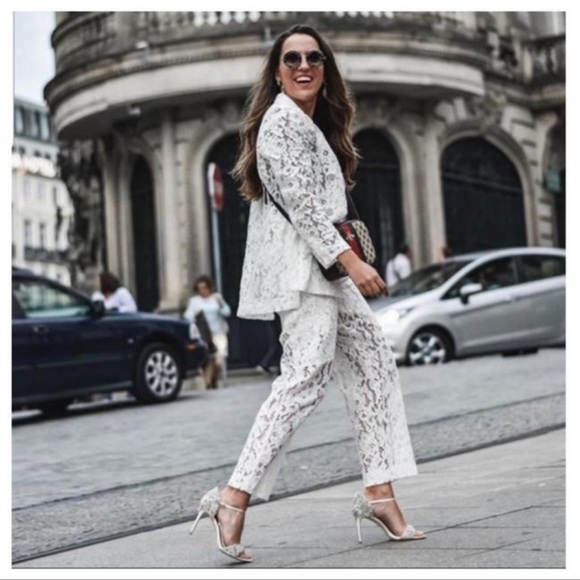 ZARA 2 PIECE WHITE LACE BLAZER AND PANTS SIZE M 🦋BLOGGERS FAVORITE🦋 - Picture 5 of 16
